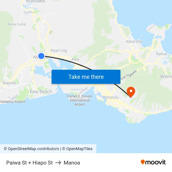 Paiwa St + Hiapo St to Manoa map
