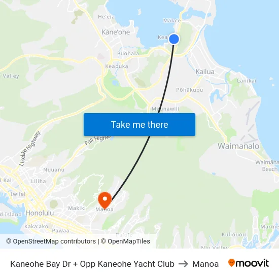 Kaneohe Bay Dr + Opp Kaneohe Yacht Club to Manoa map