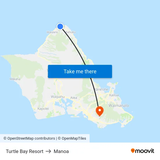 Turtle Bay Resort to Manoa map