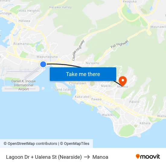 Lagoon Dr + Ualena St (Nearside) to Manoa map