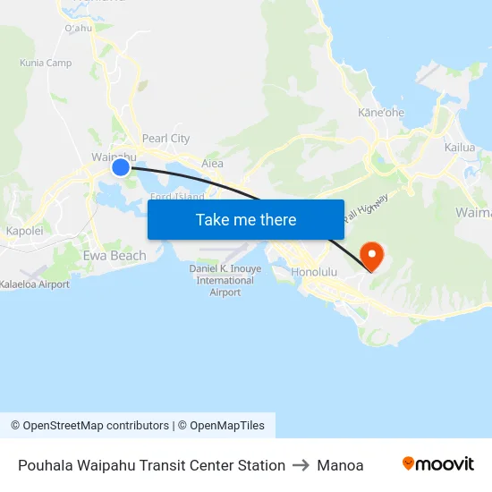 Pouhala Waipahu Transit Center Station to Manoa map