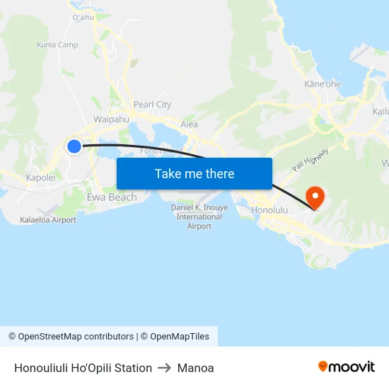 Honouliuli Ho'Opili Station to Manoa map