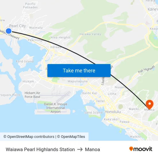 Waiawa Pearl Highlands Station to Manoa map