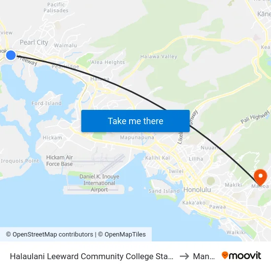 Halaulani Leeward Community College Station to Manoa map