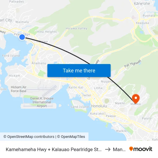 Kamehameha Hwy + Kalauao Pearlridge Station to Manoa map