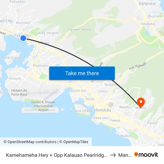 Kamehameha Hwy + Opp Kalauao Pearlridge Station to Manoa map