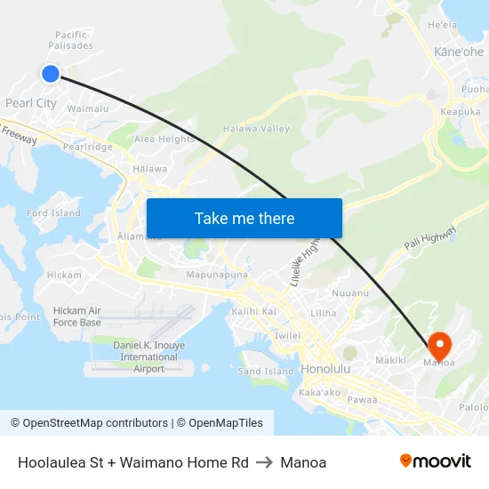 Hoolaulea St + Waimano Home Rd to Manoa map