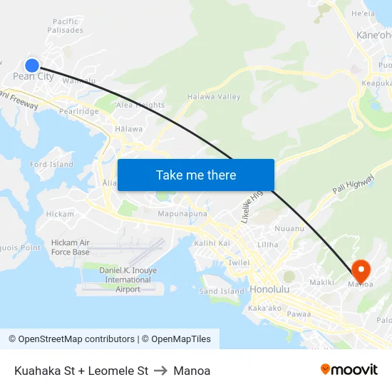 Kuahaka St + Leomele St to Manoa map