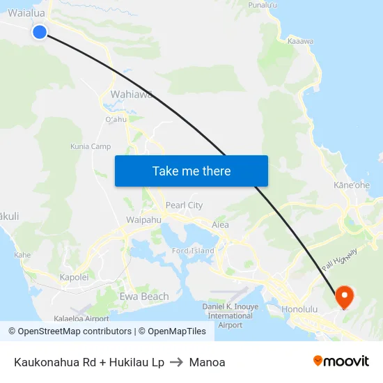 Kaukonahua Rd + Hukilau Lp to Manoa map