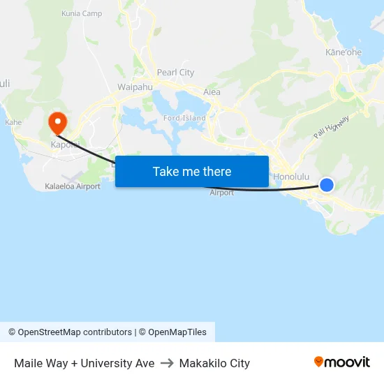 Maile Way + University Ave to Makakilo City map