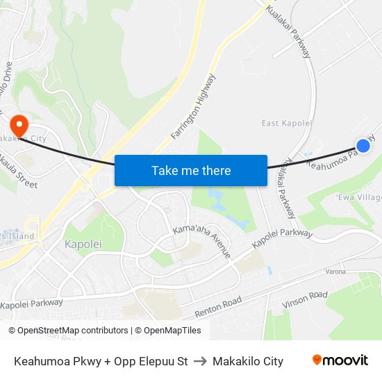 Keahumoa Pkwy + Opp Elepuu St to Makakilo City map