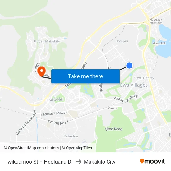 Iwikuamoo St + Hooluana Dr to Makakilo City map