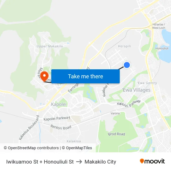 Iwikuamoo St + Honouliuli St to Makakilo City map