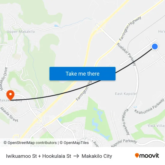 Iwikuamoo St + Hookulaia St to Makakilo City map
