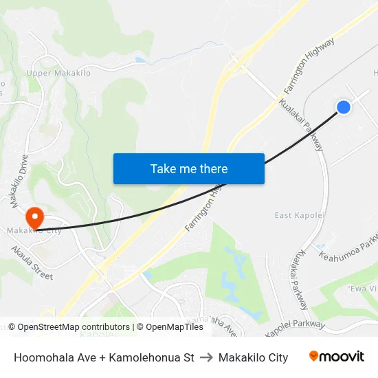 Hoomohala Ave + Kamolehonua St to Makakilo City map