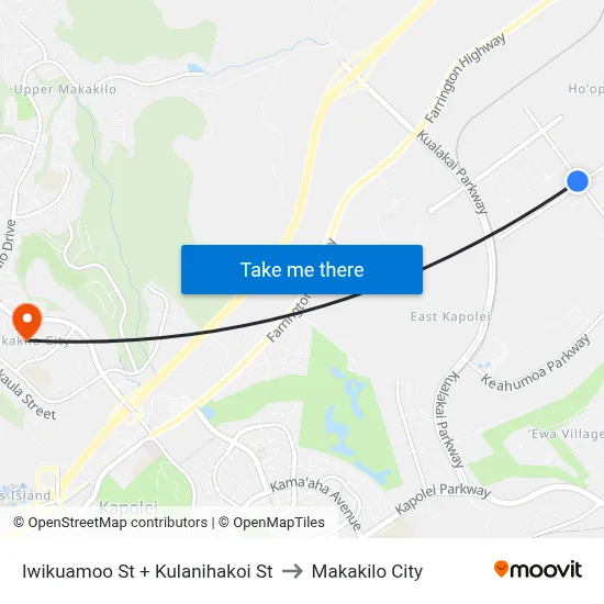 Iwikuamoo St + Kulanihakoi St to Makakilo City map