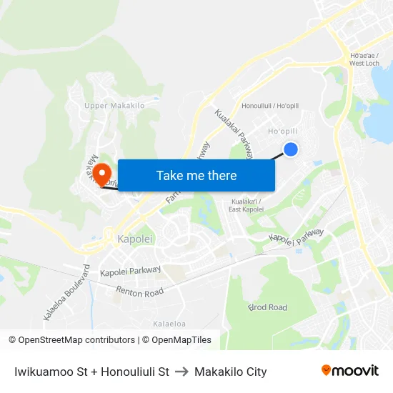 Iwikuamoo St + Honouliuli St to Makakilo City map