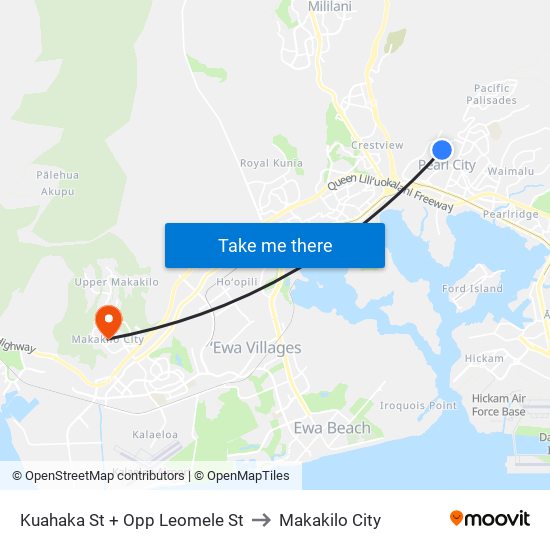 Kuahaka St + Opp Leomele St to Makakilo City map