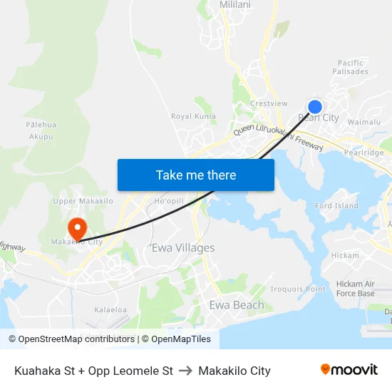 Kuahaka St + Opp Leomele St to Makakilo City map