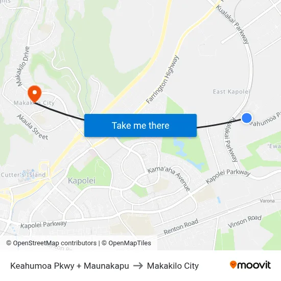 Keahumoa Pkwy + Maunakapu to Makakilo City map