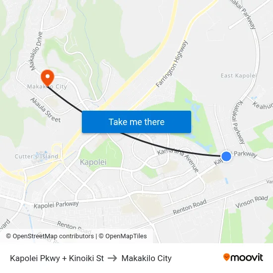 Kapolei Pkwy + Kinoiki St to Makakilo City map