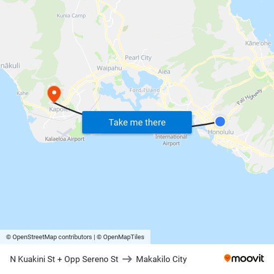 N Kuakini St + Opp Sereno St to Makakilo City map