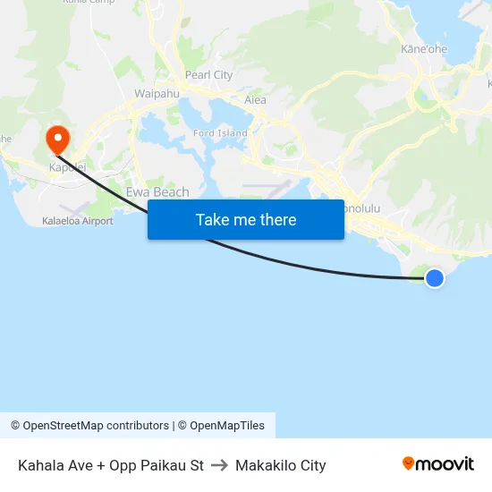 Kahala Ave + Opp Paikau St to Makakilo City map