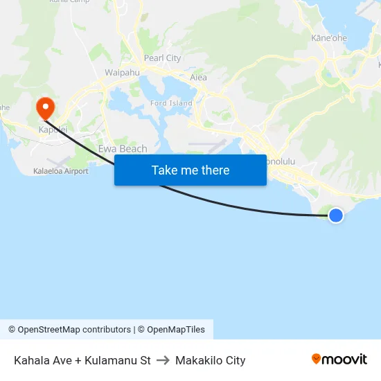 Kahala Ave + Kulamanu St to Makakilo City map