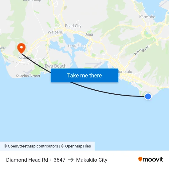 Diamond Head Rd + 3647 to Makakilo City map