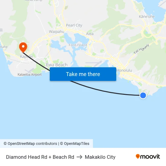 Diamond Head Rd + Beach Rd to Makakilo City map