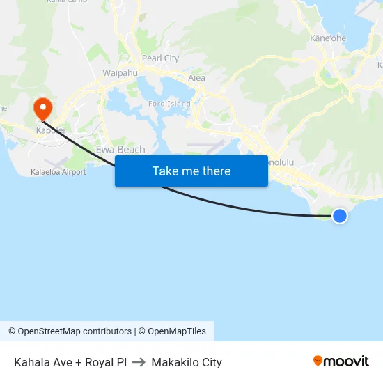 Kahala Ave + Royal Pl to Makakilo City map