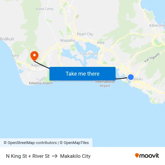 N King St + River St to Makakilo City map