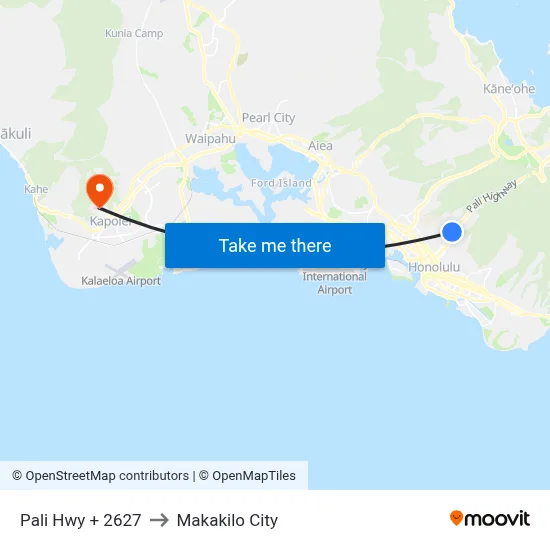 Pali Hwy + 2627 to Makakilo City map