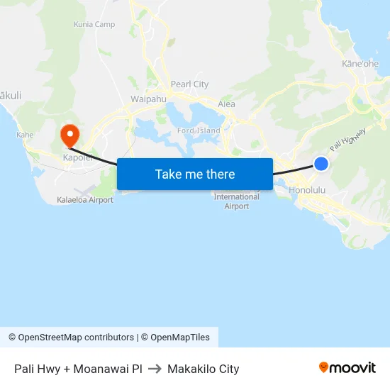 Pali Hwy + Moanawai Pl to Makakilo City map