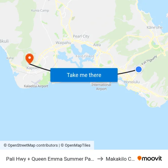 Pali Hwy + Queen Emma Summer Palace to Makakilo City map