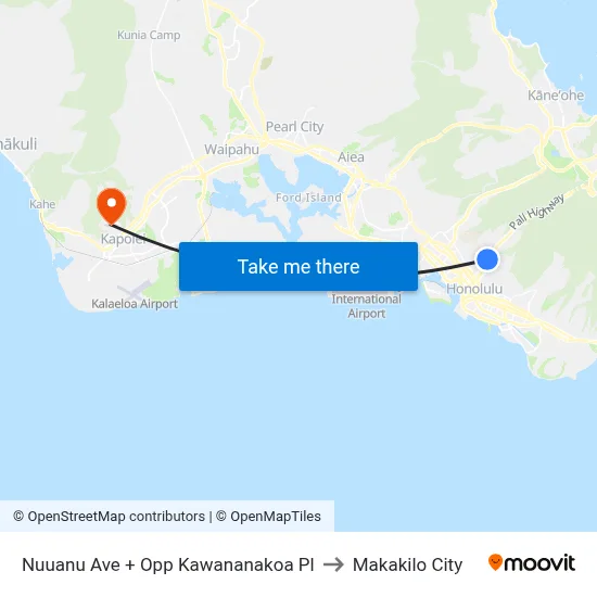 Nuuanu Ave + Opp Kawananakoa Pl to Makakilo City map