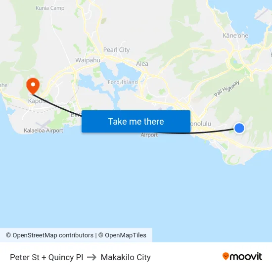Peter St + Quincy Pl to Makakilo City map