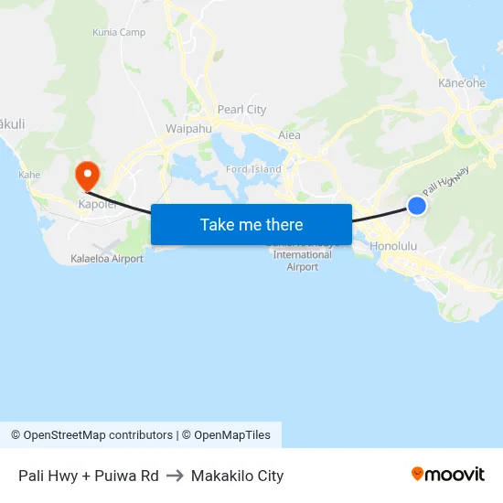 Pali Hwy + Puiwa Rd to Makakilo City map