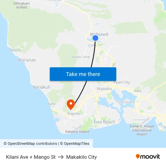 Kilani Ave + Mango St to Makakilo City map