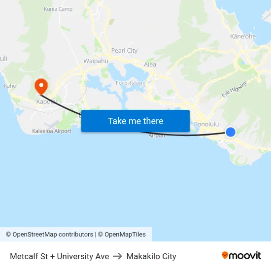 Metcalf St + University Ave to Makakilo City map