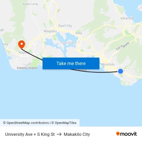 University Ave + S King St to Makakilo City map