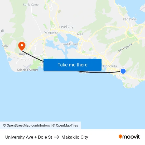 University Ave + Dole St to Makakilo City map