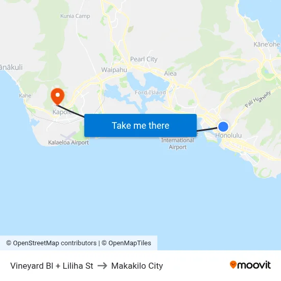 Vineyard Bl + Liliha St to Makakilo City map