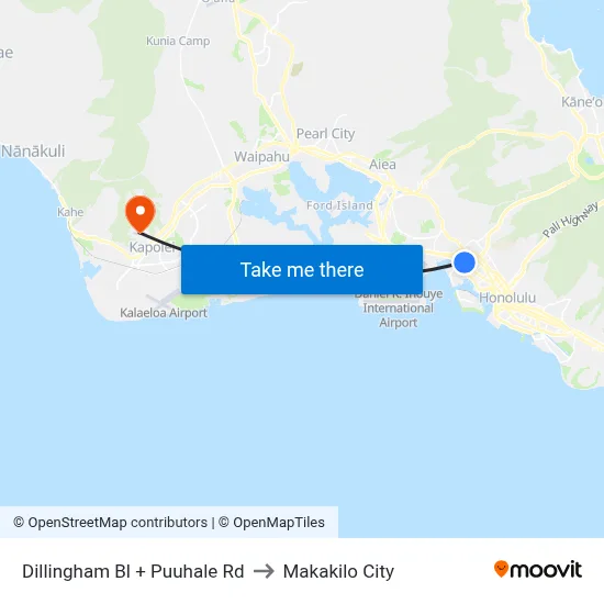 Dillingham Bl + Puuhale Rd to Makakilo City map