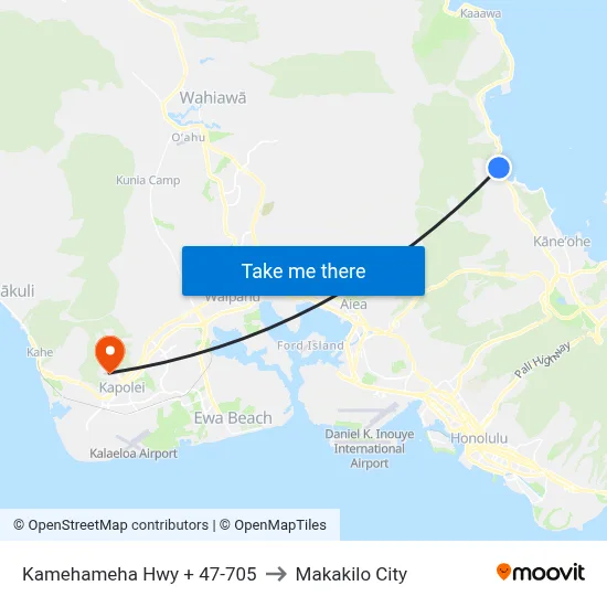 Kamehameha Hwy + 47-705 to Makakilo City map