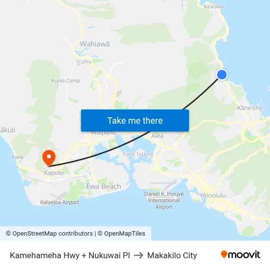 Kamehameha Hwy + Nukuwai Pl to Makakilo City map