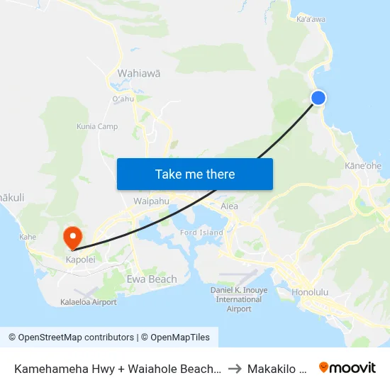 Kamehameha Hwy + Waiahole Beach Park to Makakilo City map