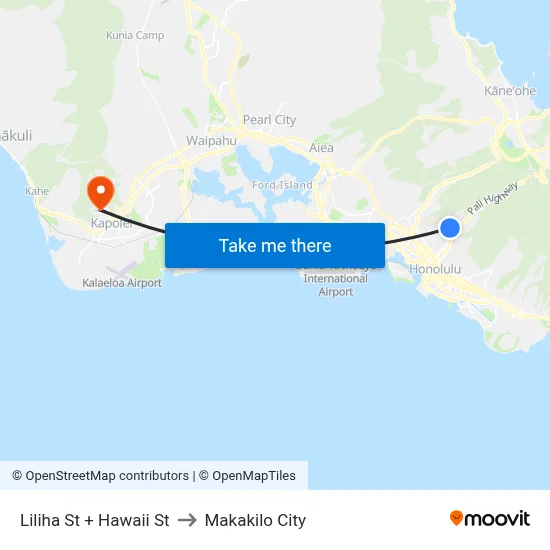 Liliha St + Hawaii St to Makakilo City map