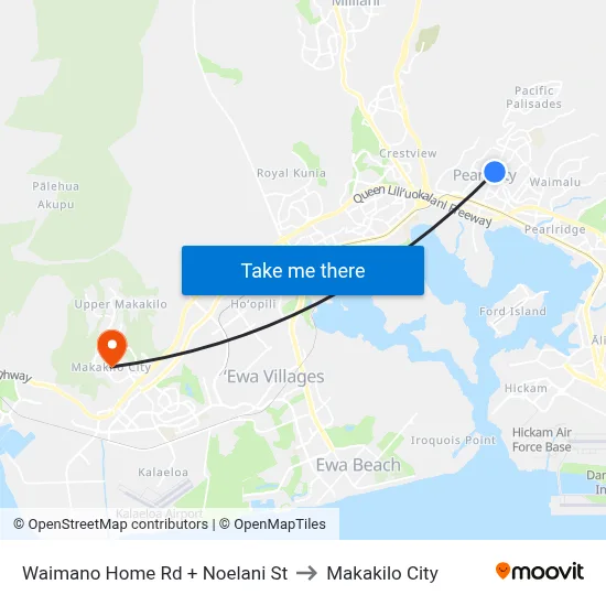 Waimano Home Rd + Noelani St to Makakilo City map