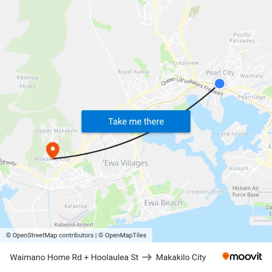 Waimano Home Rd + Hoolaulea St to Makakilo City map